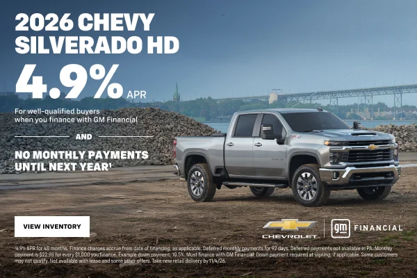 2026 Chevy Silverado HD. 4.9% APR For well-qualified buyers when you finance with GM Financial P...